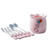 Creative Cute Design Ceramic Non-embroidered Steel Snack Dessert Fruit Fork Set