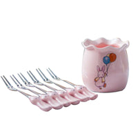 Creative Cute Design Ceramic Non-embroidered Steel Snack Dessert Fruit Fork Set