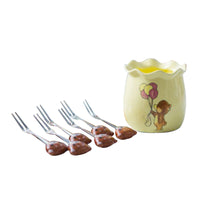 Creative Cute Design Ceramic Non-embroidered Steel Snack Dessert Fruit Fork Set