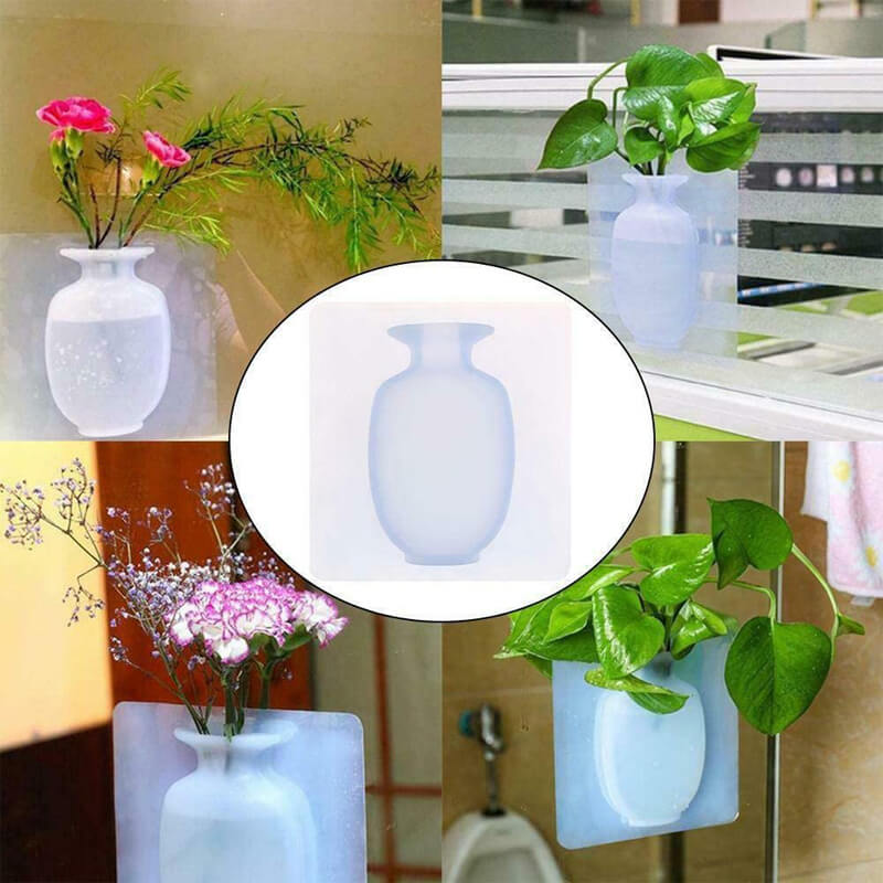 Magic Rubber Silicone Sticky Flower Wall Mounted Vase Container Bottle Storage