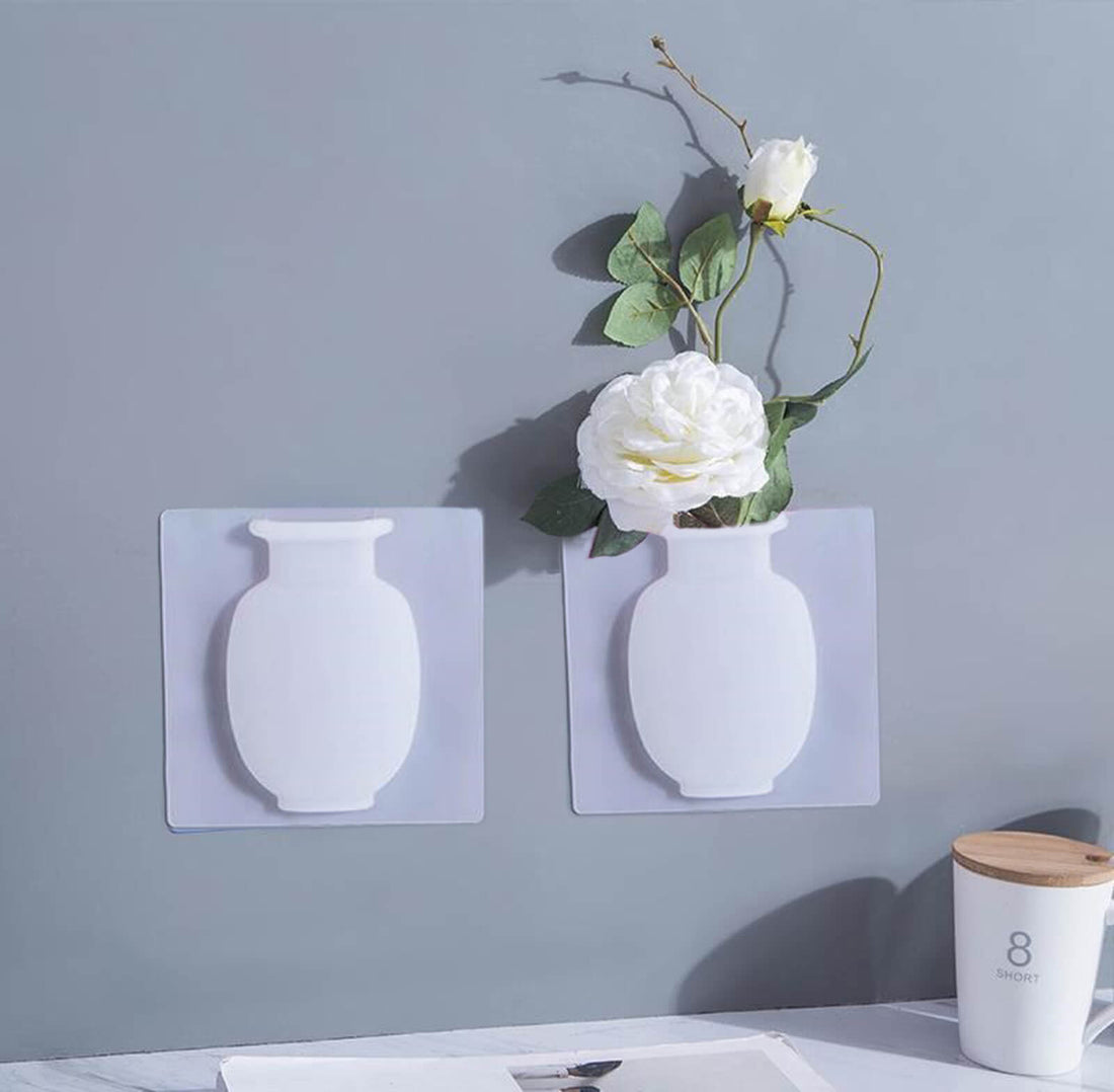 Magic Rubber Silicone Sticky Flower Wall Mounted Vase Container Bottle Storage