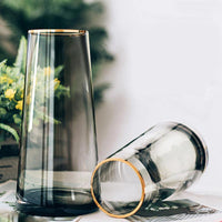 Light luxury painting gold transparent glass vase dried flower living room flower decoration creative simple Nordic water culture arrangement