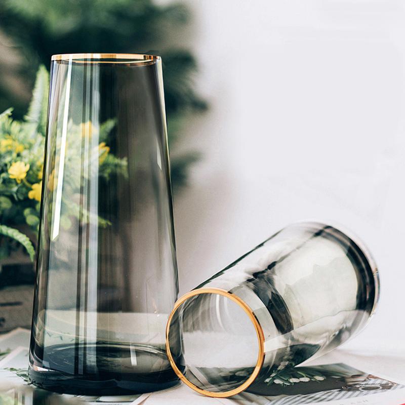 Light luxury painting gold transparent glass vase dried flower living room flower decoration creative simple Nordic water culture arrangement