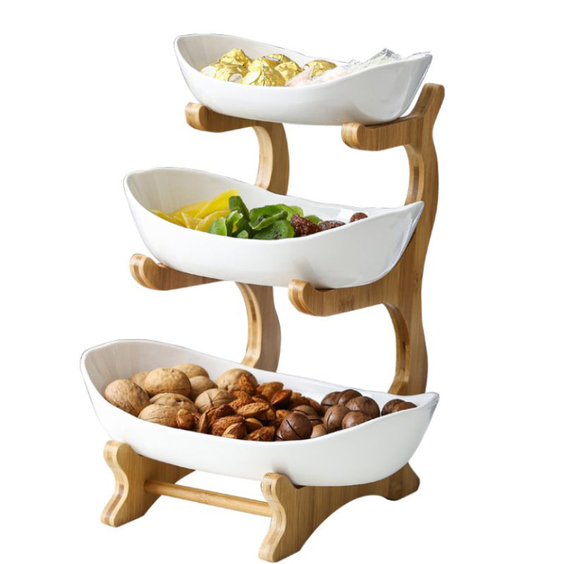 Three-layer Plate Fruit Rack Creative Ceramic Home Basket For Snacks Nordic