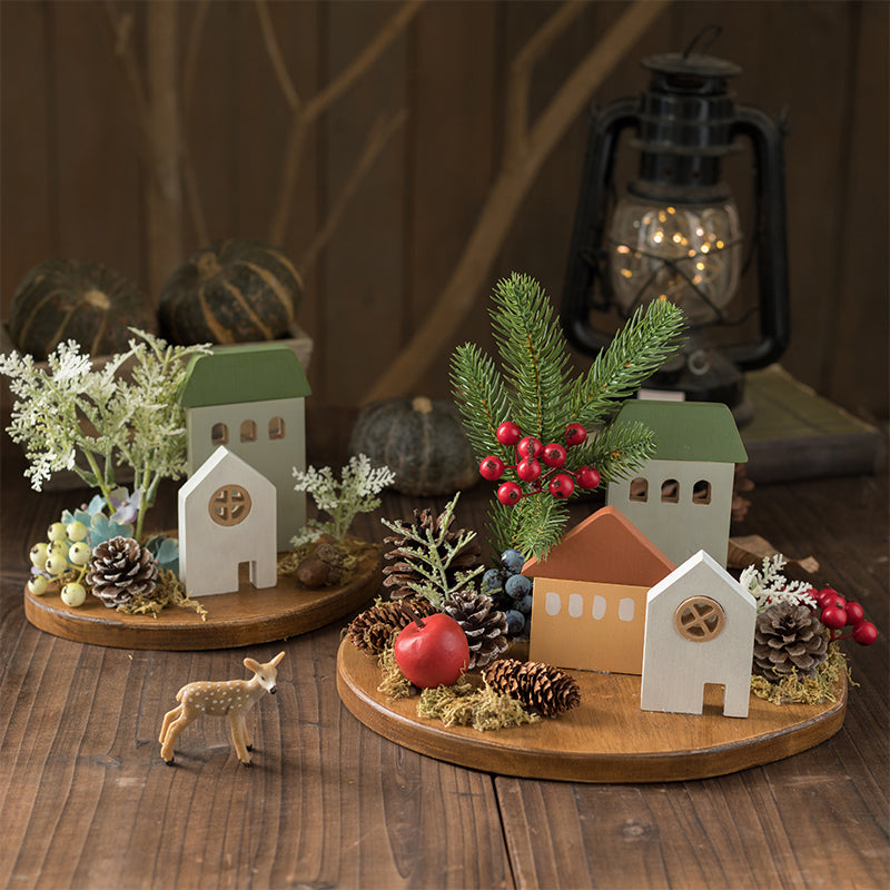 Chalet House Wooden Micro Landscape Desktop Nordic Christmas Decoration
