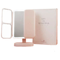 Portable Folding Small Makeup Dressing Mirror Desktop LED Light Easehold