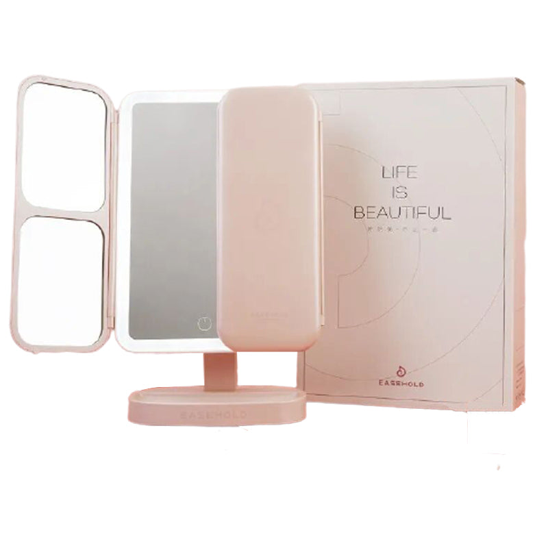 Portable Folding Small Makeup Dressing Mirror Desktop LED Light Easehold