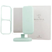 Portable Folding Small Makeup Dressing Mirror Desktop LED Light Easehold