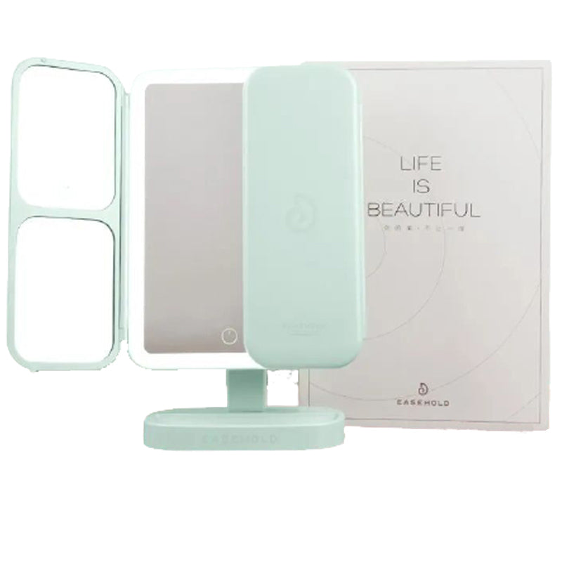 Portable Folding Small Makeup Dressing Mirror Desktop LED Light Easehold