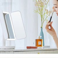 Portable Folding Small Makeup Dressing Mirror Desktop LED Light Easehold