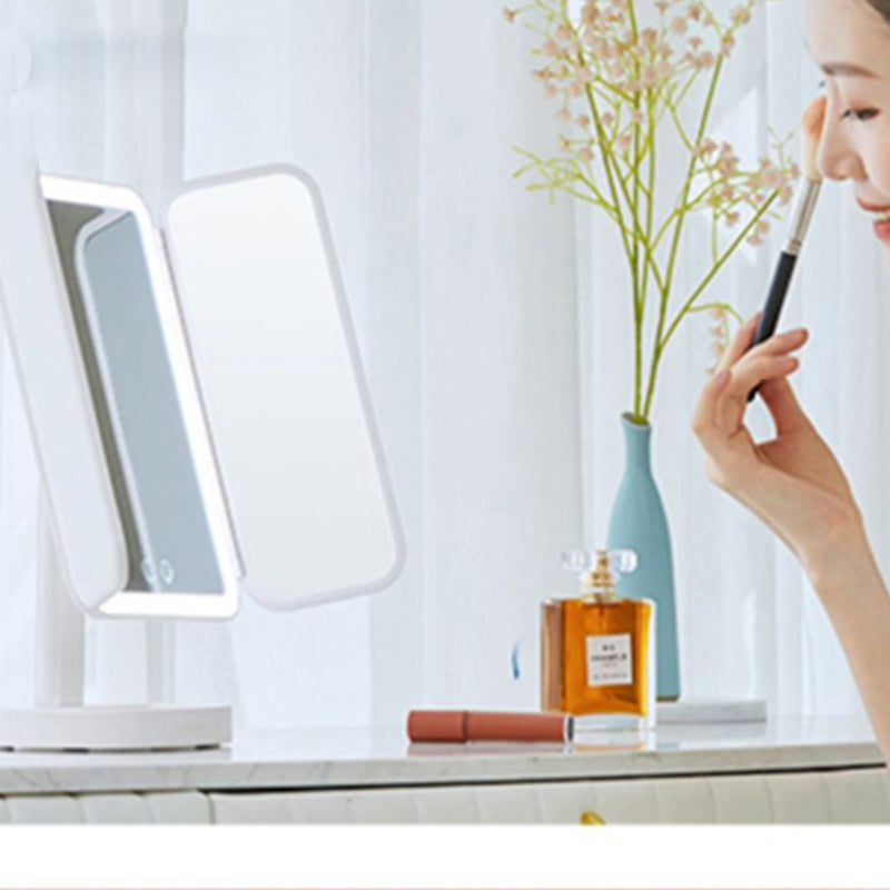 Portable Folding Small Makeup Dressing Mirror Desktop LED Light Easehold