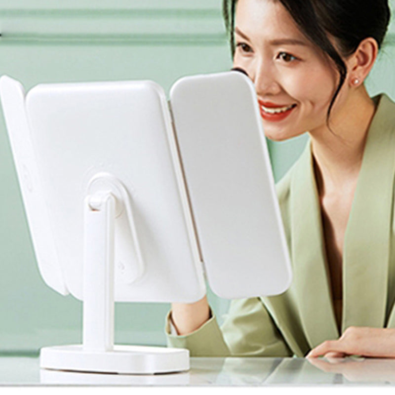 Portable Folding Small Makeup Dressing Mirror Desktop LED Light Easehold