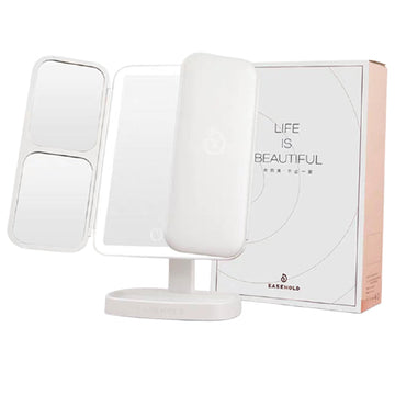 Portable Folding Small Makeup Dressing Mirror Desktop LED Light Easehold