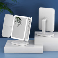 Portable Folding Small Makeup Dressing Mirror Desktop LED Light Easehold