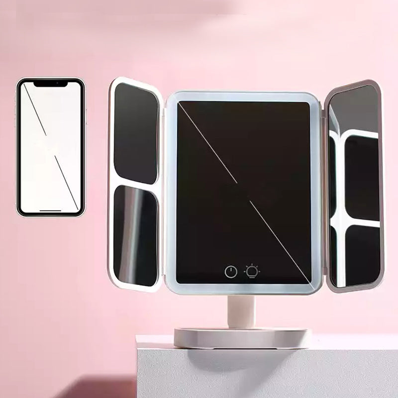 Portable Folding Small Makeup Dressing Mirror Desktop LED Light Easehold