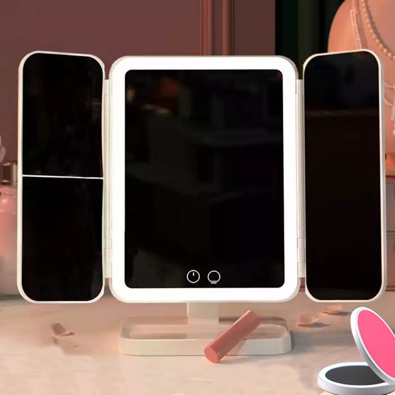 Portable Folding Small Makeup Dressing Mirror Desktop LED Light Easehold