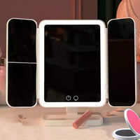Portable Folding Small Makeup Dressing Mirror Desktop LED Light Easehold