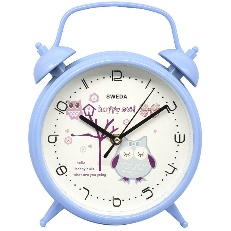 Cartoon Round Alarm Clock for Kids Bedroom Wall Desk Decor with Silent Quartz