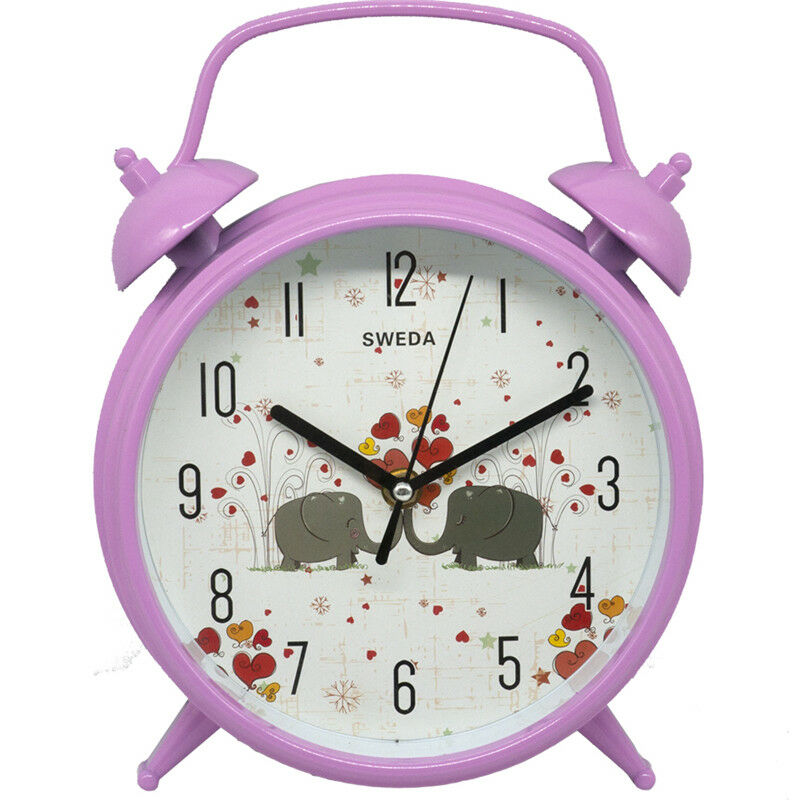 Cartoon Round Alarm Clock for Kids Bedroom Wall Desk Decor with Silent Quartz
