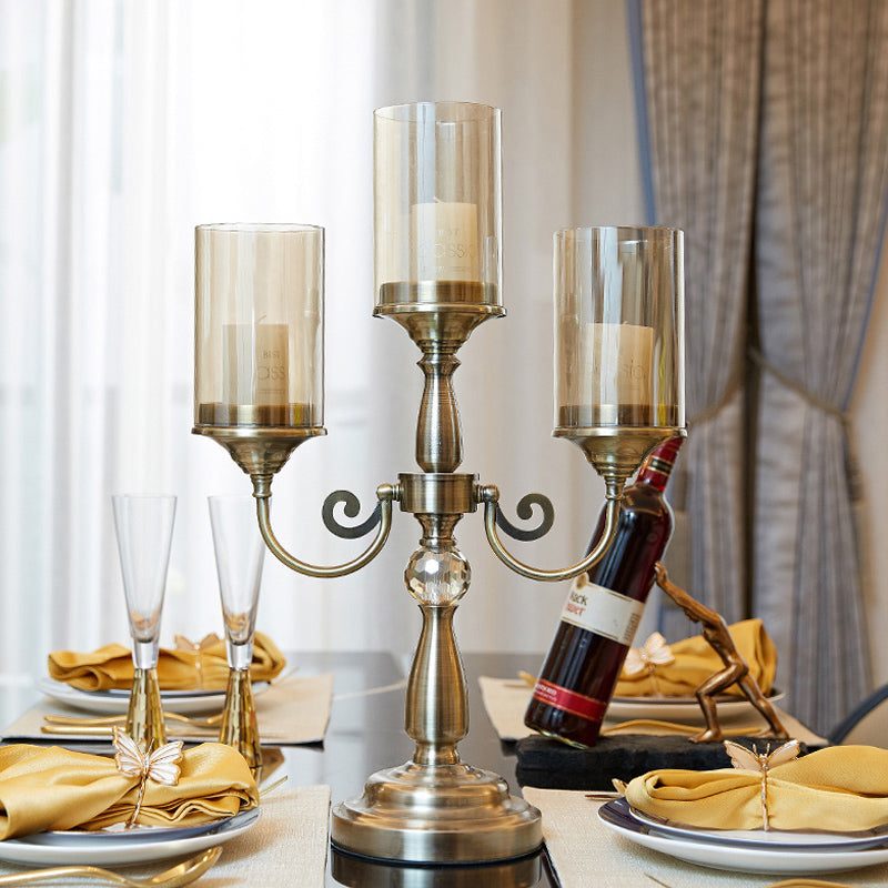 European-style Metal Glass Candle Lamp Stick Holder Restaurant Table Light