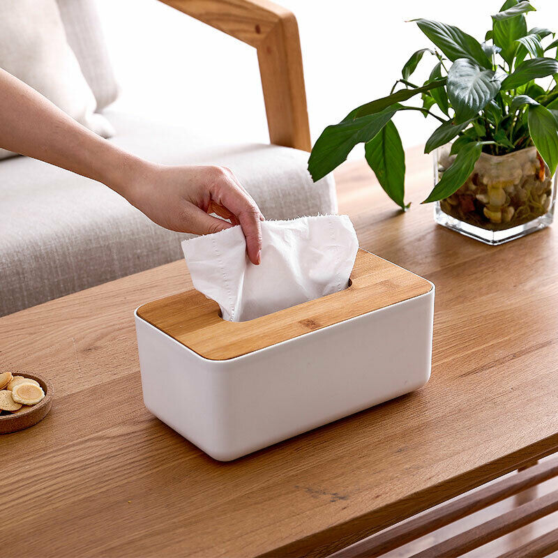 Bamboo Wood Tissue Box Multi-function Storage Household Mobile Phone Holder