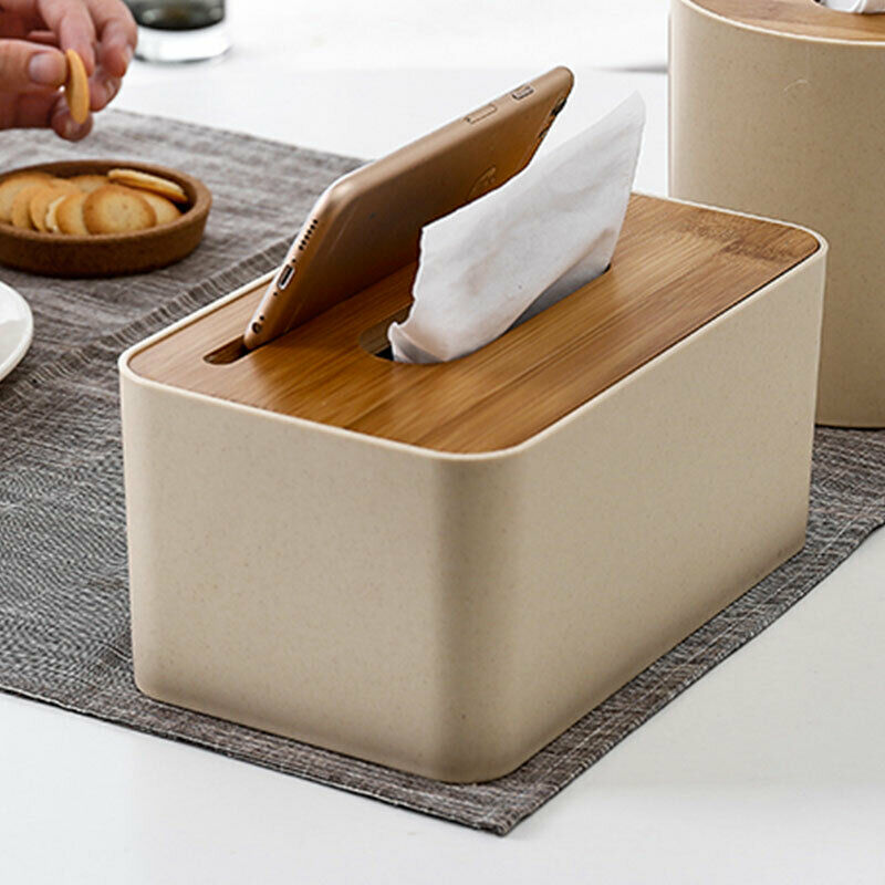 Bamboo Wood Tissue Box Multi-function Storage Household Mobile Phone Holder