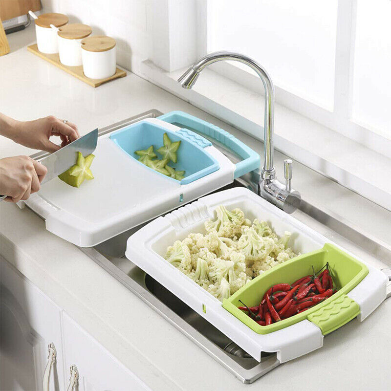 Adjustable Handle Telescopic Sink Cutting Board Chopping Fruit Vegetable Basket