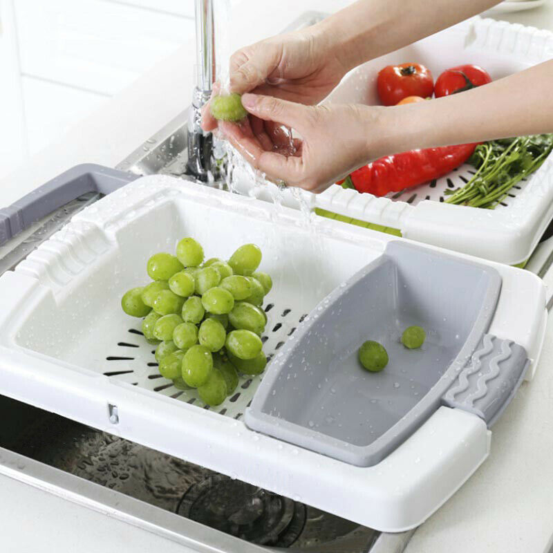 Adjustable Handle Telescopic Sink Cutting Board Chopping Fruit Vegetable Basket