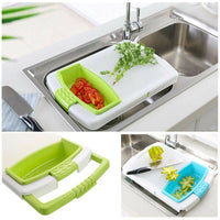 Adjustable Handle Telescopic Sink Cutting Board Chopping Fruit Vegetable Basket