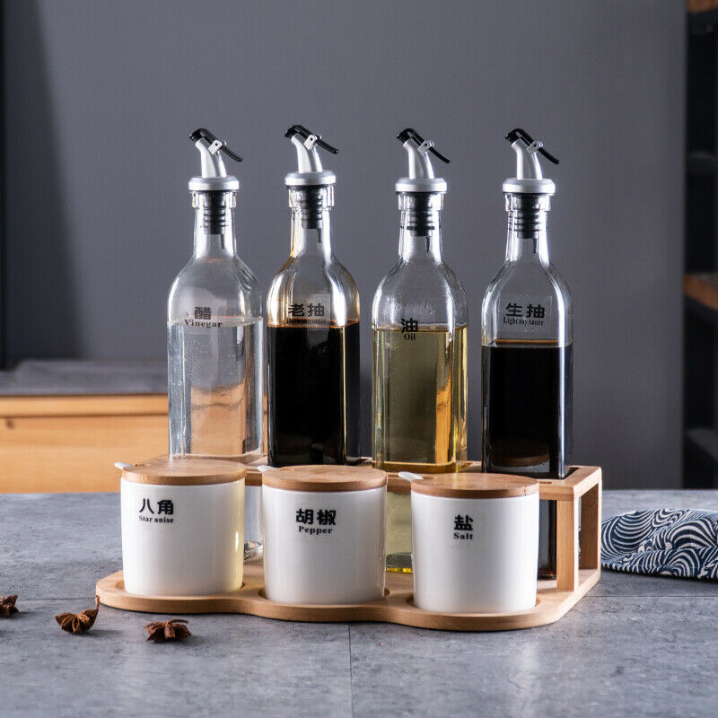 Household Kitchen Seasoning Condiments Spice Pot Glass Oil Bottle Ceramic Set