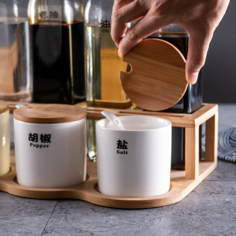 Household Kitchen Seasoning Condiments Spice Pot Glass Oil Bottle Ceramic Set