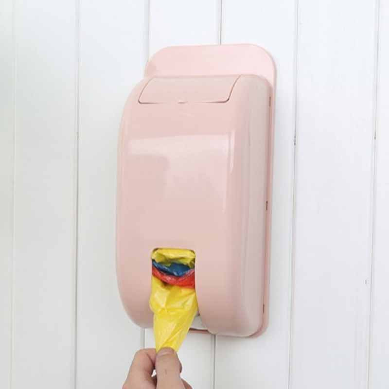 Wall-Mounted Plastic Bag Storage Box Garbage Trash Container