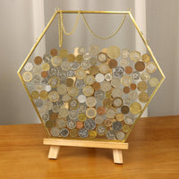 Hexagon Coin Collection Photo Frame Glass Transparent Specimen Clip Wall Hanging