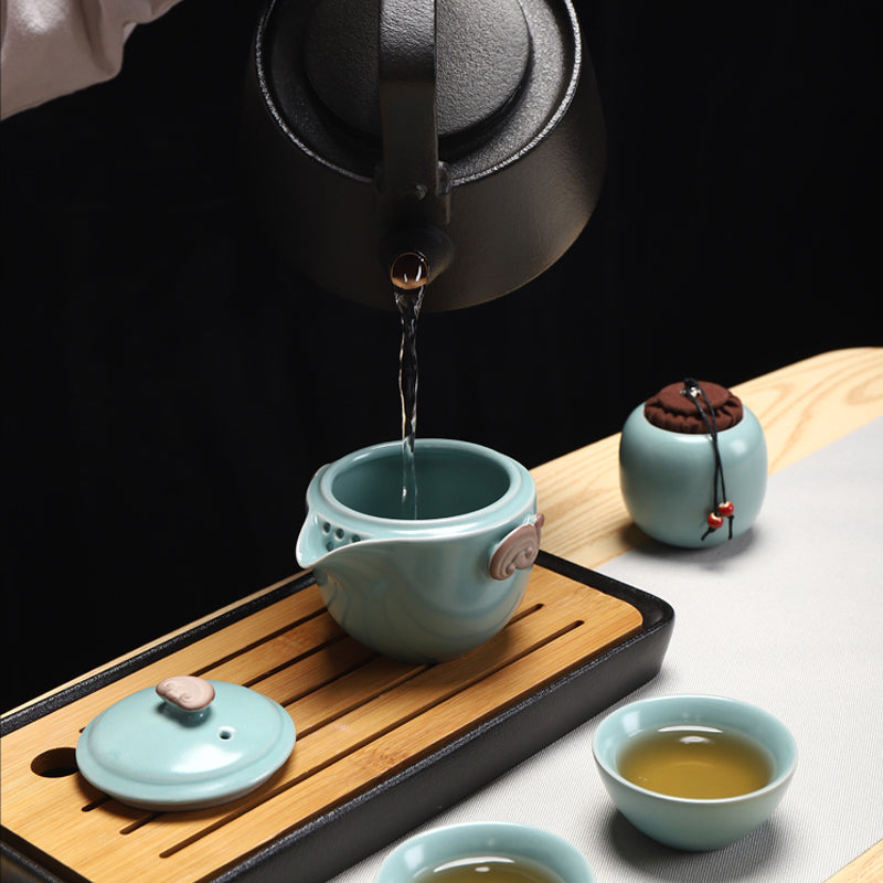Portable Travel Bag Ceramic Kung Fu Tea Pot Set Outdoor Teapot Cup