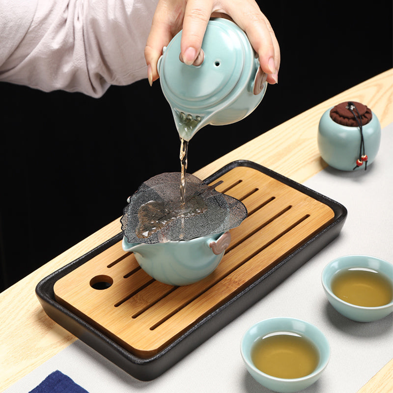 Portable Travel Bag Ceramic Kung Fu Tea Pot Set Outdoor Teapot Cup