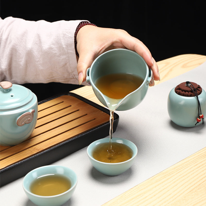 Portable Travel Bag Ceramic Kung Fu Tea Pot Set Outdoor Teapot Cup