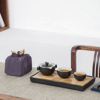 Traditional Chinese  Black Pottery Portable Teapot Set Tea Cup Holder Board