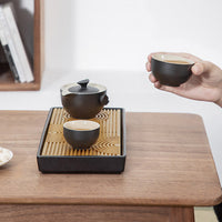 Traditional Chinese  Black Pottery Portable Teapot Set Tea Cup Holder Board