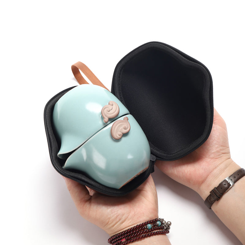 Portable Travel Bag Ceramic Kung Fu Tea Pot Set Outdoor Teapot Cup