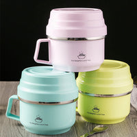 Stainless Steel Insulated Round Anti-scald Bento Lunch Box Snack Cup Portable