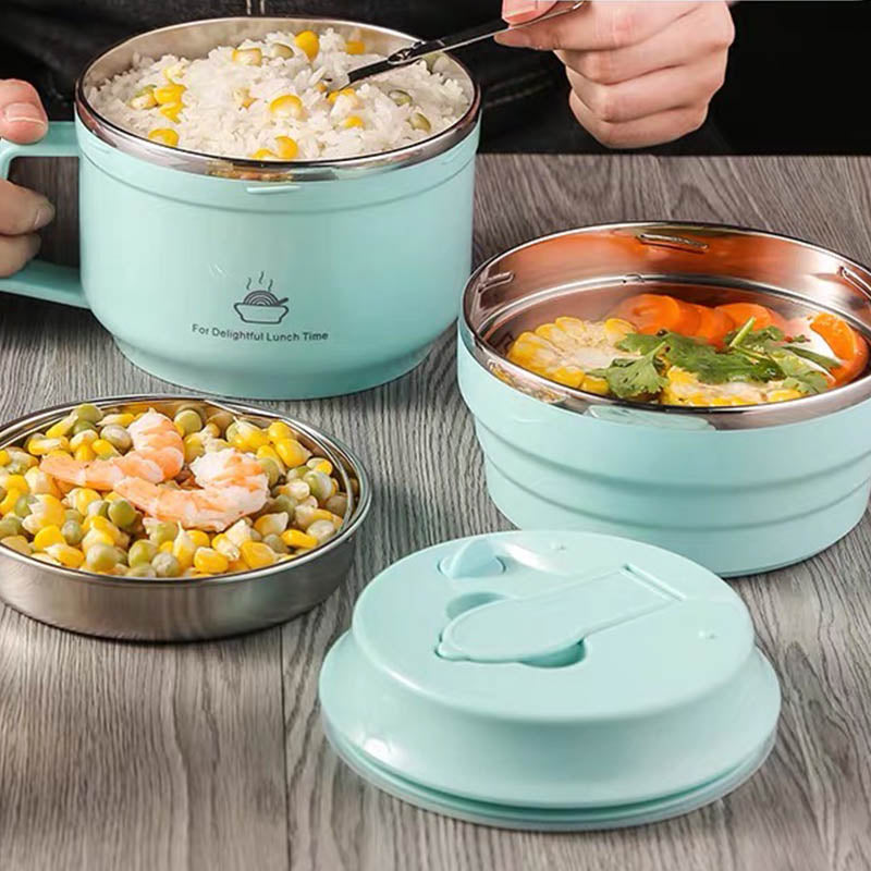 Stainless Steel Insulated Round Anti-scald Bento Lunch Box Snack Cup Portable