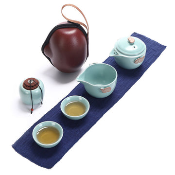 Portable Travel Bag Ceramic Kung Fu Tea Pot Set Outdoor Teapot Cup