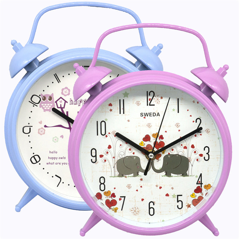 Cartoon Round Alarm Clock for Kids Bedroom Wall Desk Decor with Silent Quartz