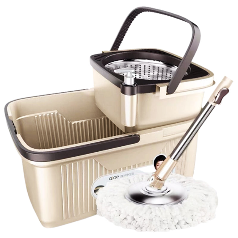 Double Bucket Rotating Spin Mop Set Stainless Steel Bucket Microfiber Mop