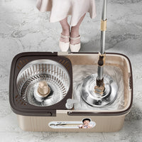 Double Bucket Rotating Spin Mop Set Stainless Steel Bucket Microfiber Mop