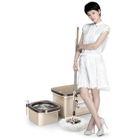 Double Bucket Rotating Spin Mop Set Stainless Steel Bucket Microfiber Mop