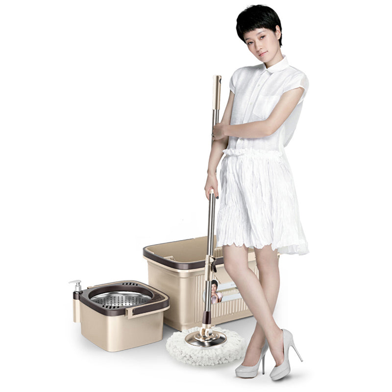 Double Bucket Rotating Spin Mop Set Stainless Steel Bucket Microfiber Mop