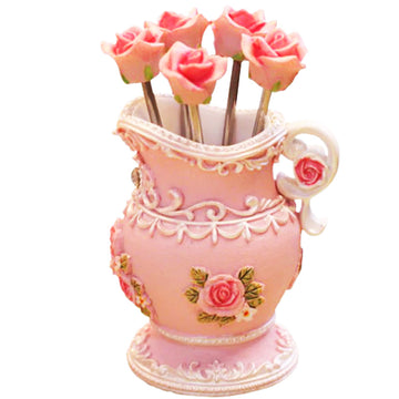 Creative Cake Dessert Fruit Stir Fork Stainless Steel Jar Resin Rose Embossed