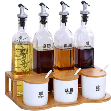 Household Kitchen Seasoning Condiments Spice Pot Glass Oil Bottle Ceramic Set