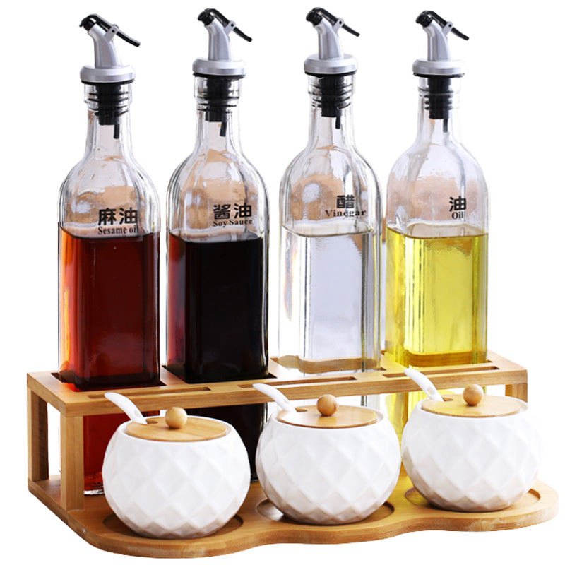 Household Kitchen Seasoning Condiments Spice Pot Glass Oil Bottle Ceramic Set